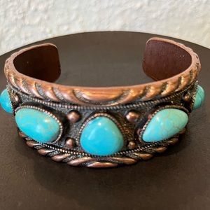 Copper Tone & Faux Turquoise Stones Cuff Bracelet